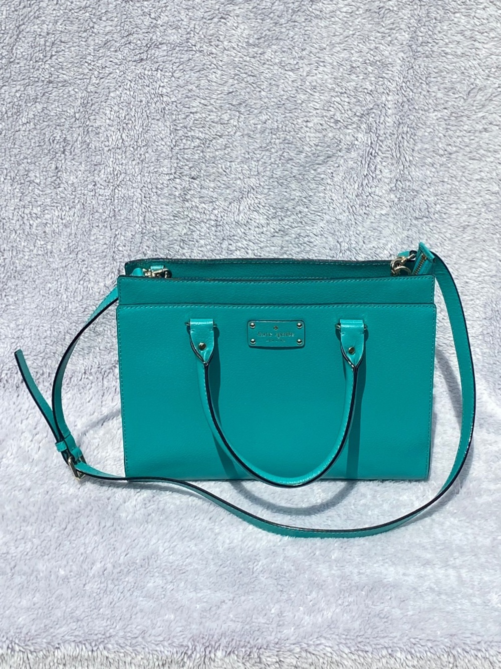 Kate Spade Satchel Leather Bag in bright Aquamarine color (NWT)
